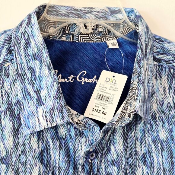 NWT Robert Graham 2XLT Monza Stretch Shirt Flip Cuff Abstract Southwestern Blue